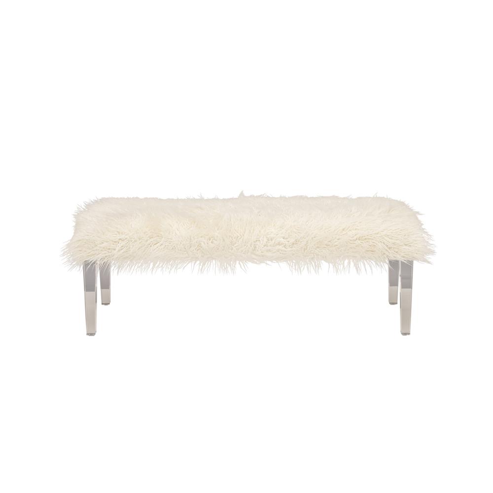Litton Lane 55 in. x 19 in. Long White Faux Fur Bench Seat with Clear