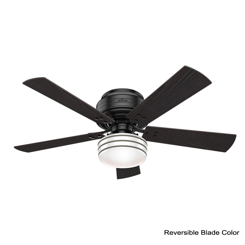 Hunter Cedar Key 52 In Indoor Outdoor Matte Black Low Profile Ceiling Fan With Light Kit And Handheld Remote Control