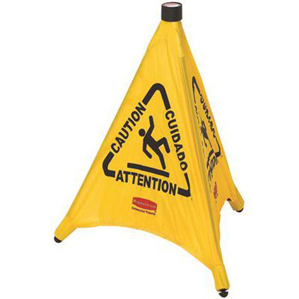 Rubbermaid Commercial Products Signage 30 in. Multi-Lingual Caution Wet Floor Pop-Up Safety Cone FG9S0100 YEL