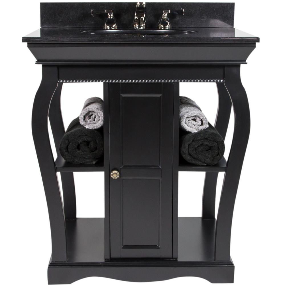 Jsg Oceana Vineta 31 In W X 21 65 D Bath Vanity Black With Granite Top Nickel Basin