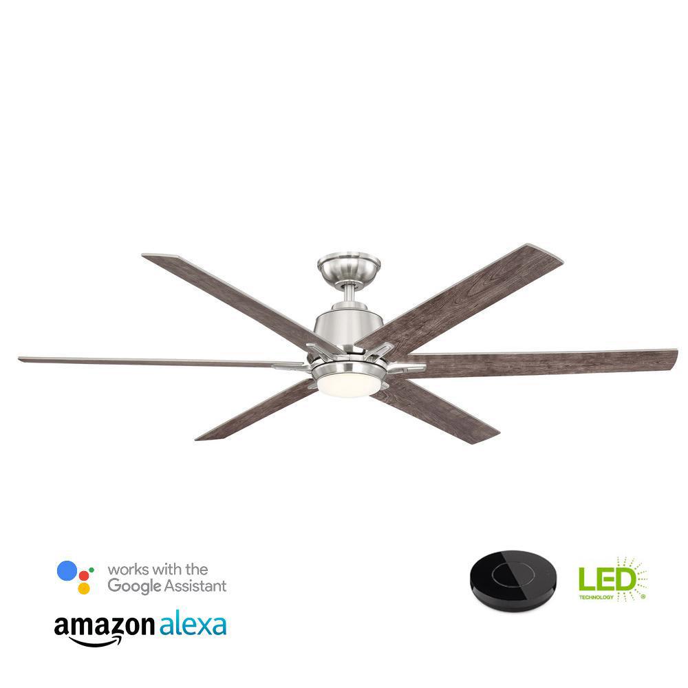 Hampton Bay Vaurgas 44 In Led Brushed Nickel Smart Ceiling Fan With Led Brushed Nickel Ceiling Fan Works With Google