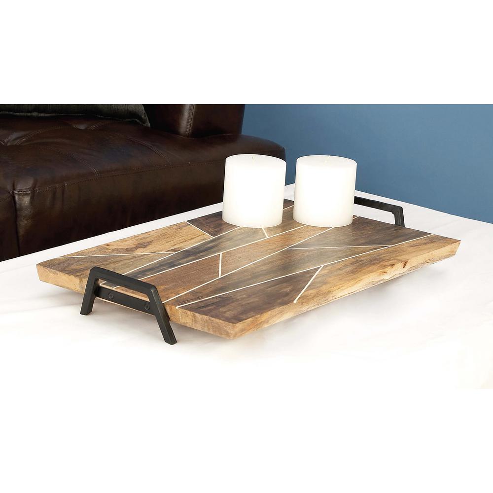 Litton Lane Geometric Wooden Brown Decorative Tray 77683 The Home Litton Lane Geometric Wooden Brown Decorative Tray