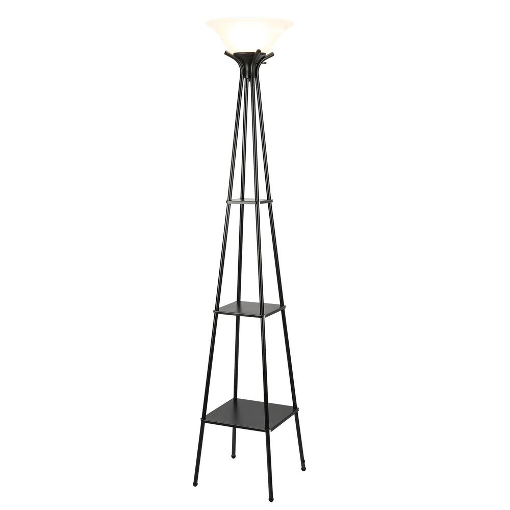 Merra 69 6 In Black Etagere Floor Lamp With 3 Storage Shelves And