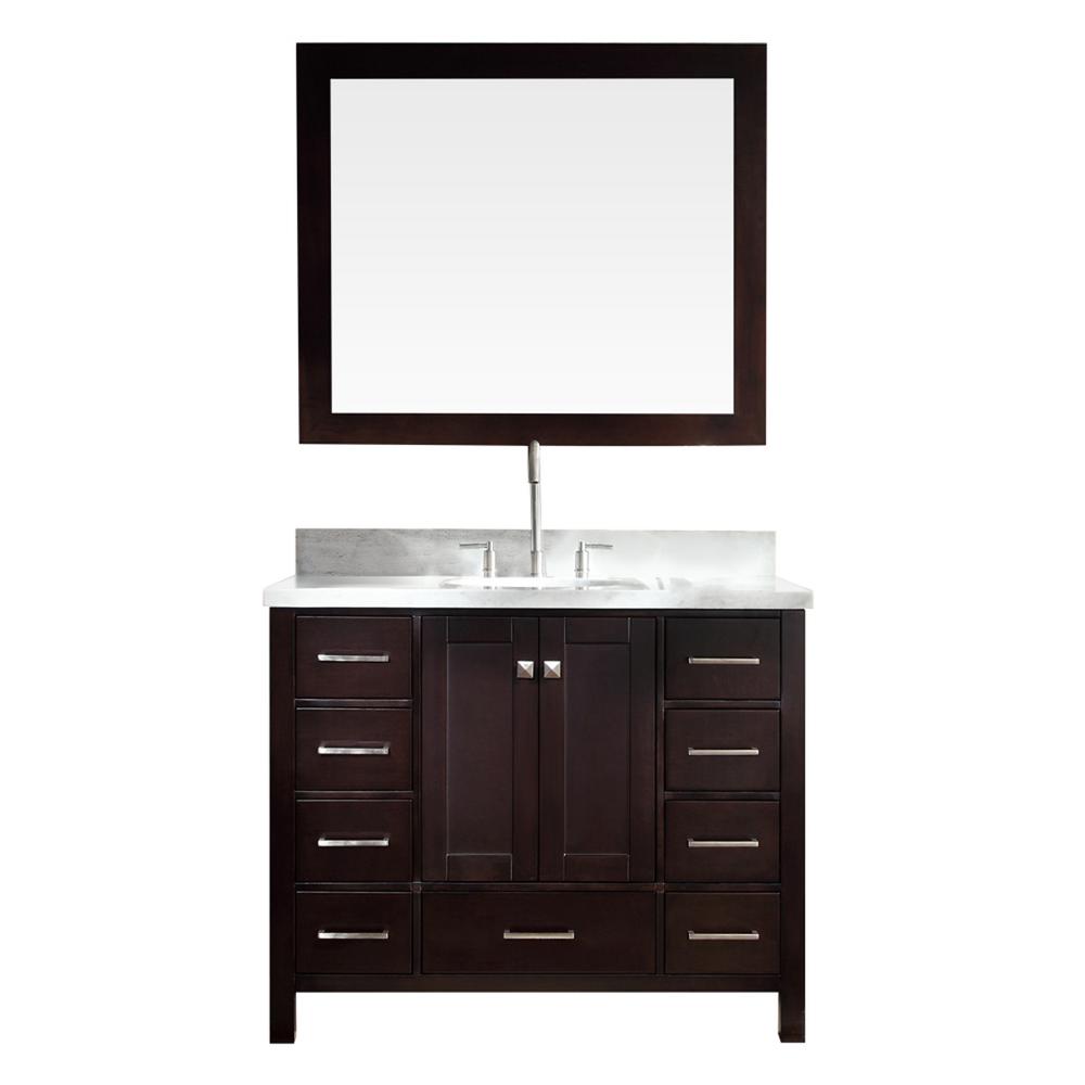 Ariel Cambridge 43 in. Bath Vanity in Espresso with Marble Vanity Top ...