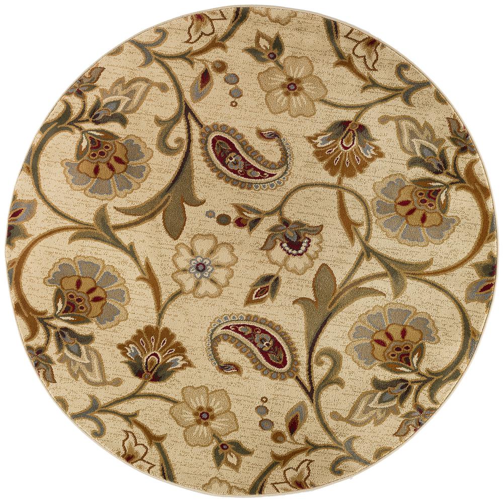 Tayse Rugs Impressions Beige 5 ft. x 5 ft. Round Indoor Area Rug-7772