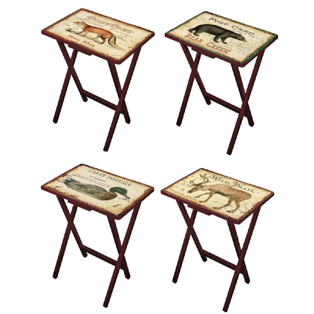 Lodge Postcards TV Trays Set of 4 with Brown Stands