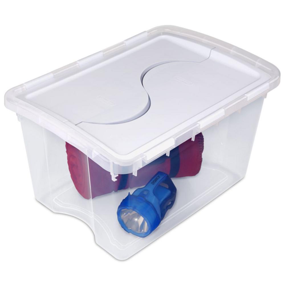 Sterilite 1914 Single 48 Quart Clear Base Hinged Lid Storage Box Tote ...