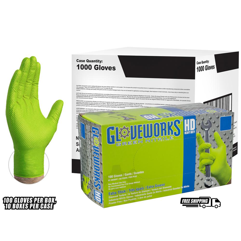 GLOVEWORKS Medium Diamond Texture Green Nitrile Industrial Latex Free Disposable... by GLOVEWORKS