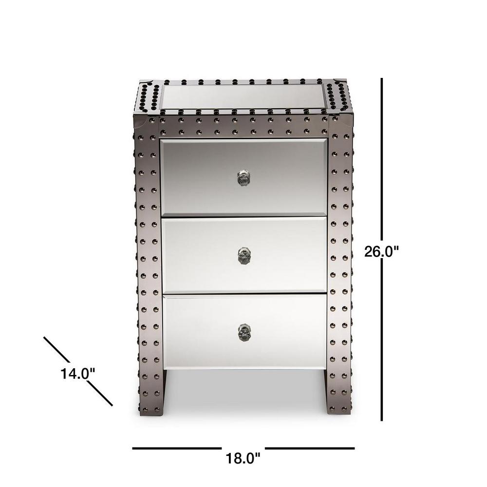 Baxton Studio Azura 3 Drawer Silver Mirrored Nightstand 28862 6735