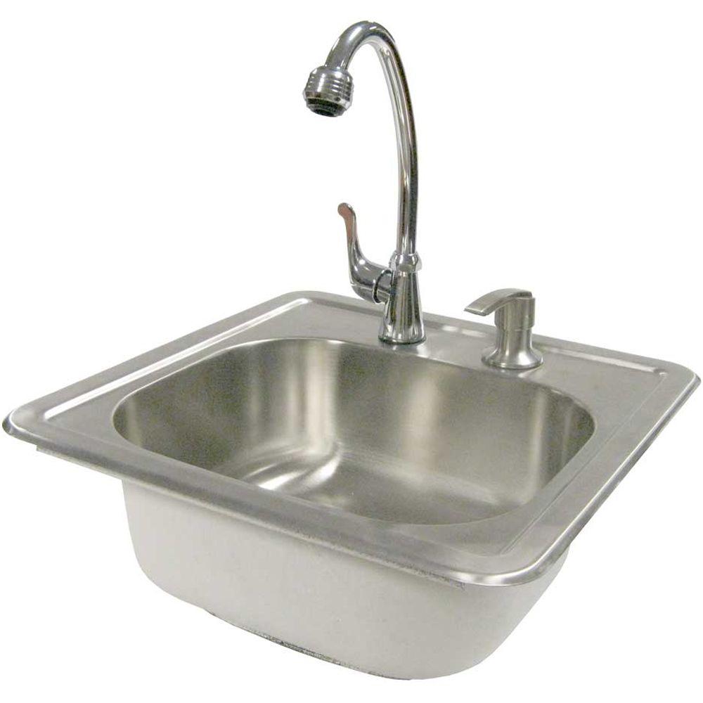 15 1 2 In Outdoor Stainless Steel Sink With Faucet And Soap Dispenser