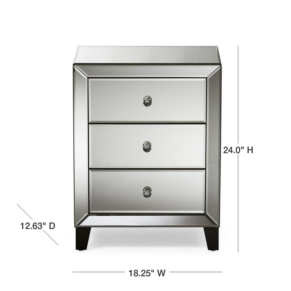 Baxton Studio Chevron 3Drawer Silver Mirrored Nightstand288626733HD The Home Depot