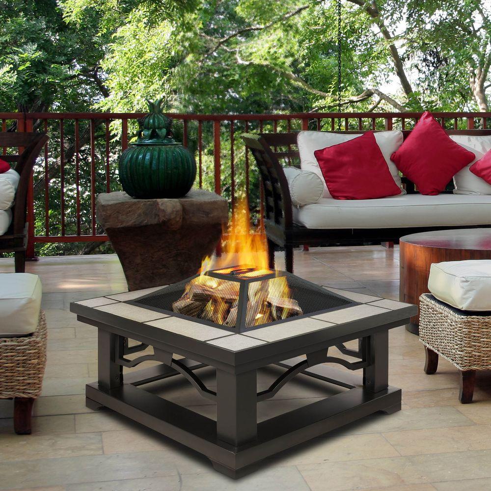 Real Flame Crestone 34 in. Steel Framed WoodBurning Fire Pit with Grey