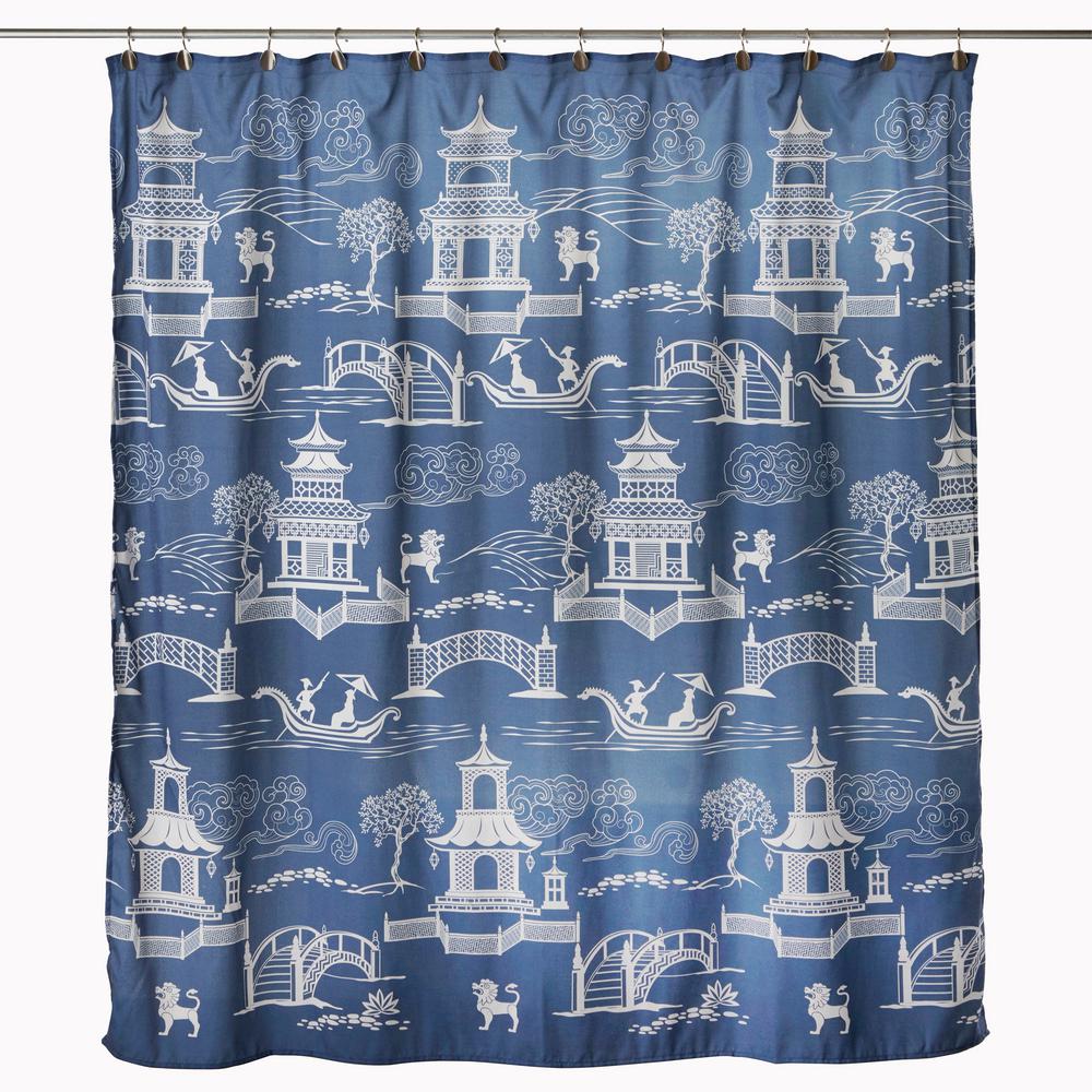 Chinoiserie 72 In Blue Shower Curtain V1175600200001 The Home Depot