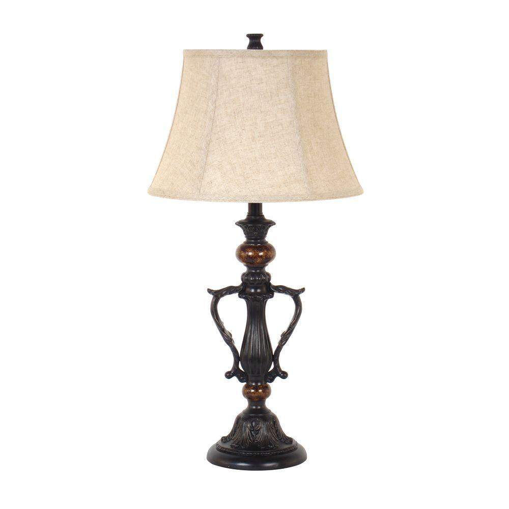 29 In French Bronze And Marble Look Table Lamp With Linen Bell French Bronze And Marble Look Table Lamp With Linen Bell Shade