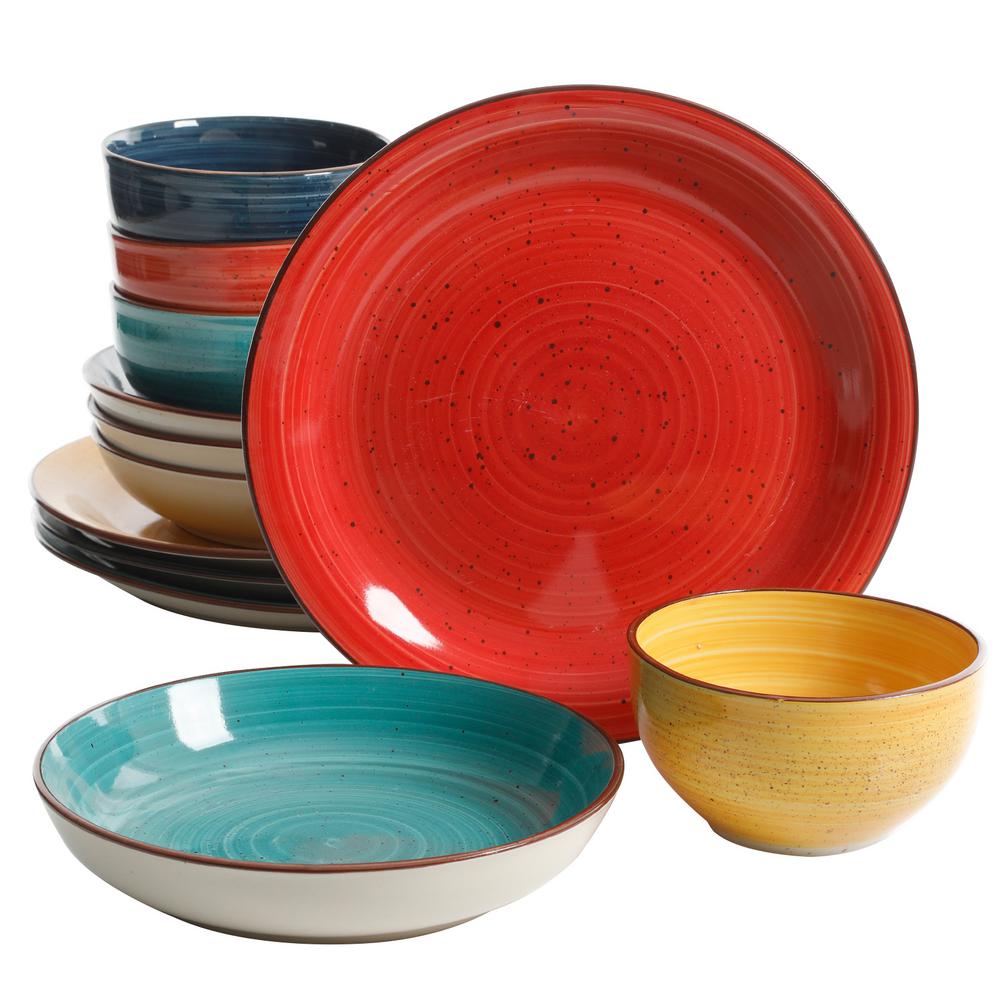 Gold Oak Tableware Bars color speckle 12 piece assorted colors double bowl dinnerware set