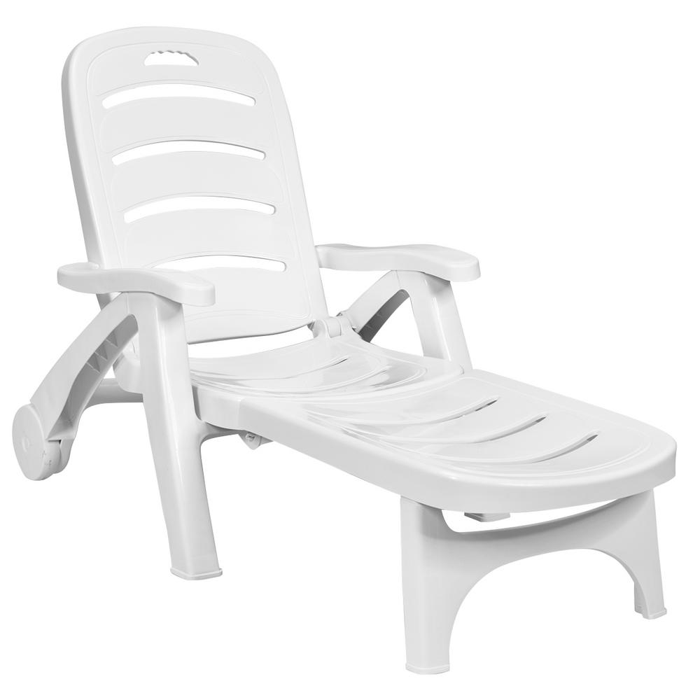 Costway Outdoor White Plastic Folding Chaise Lounge Chair 5-Position