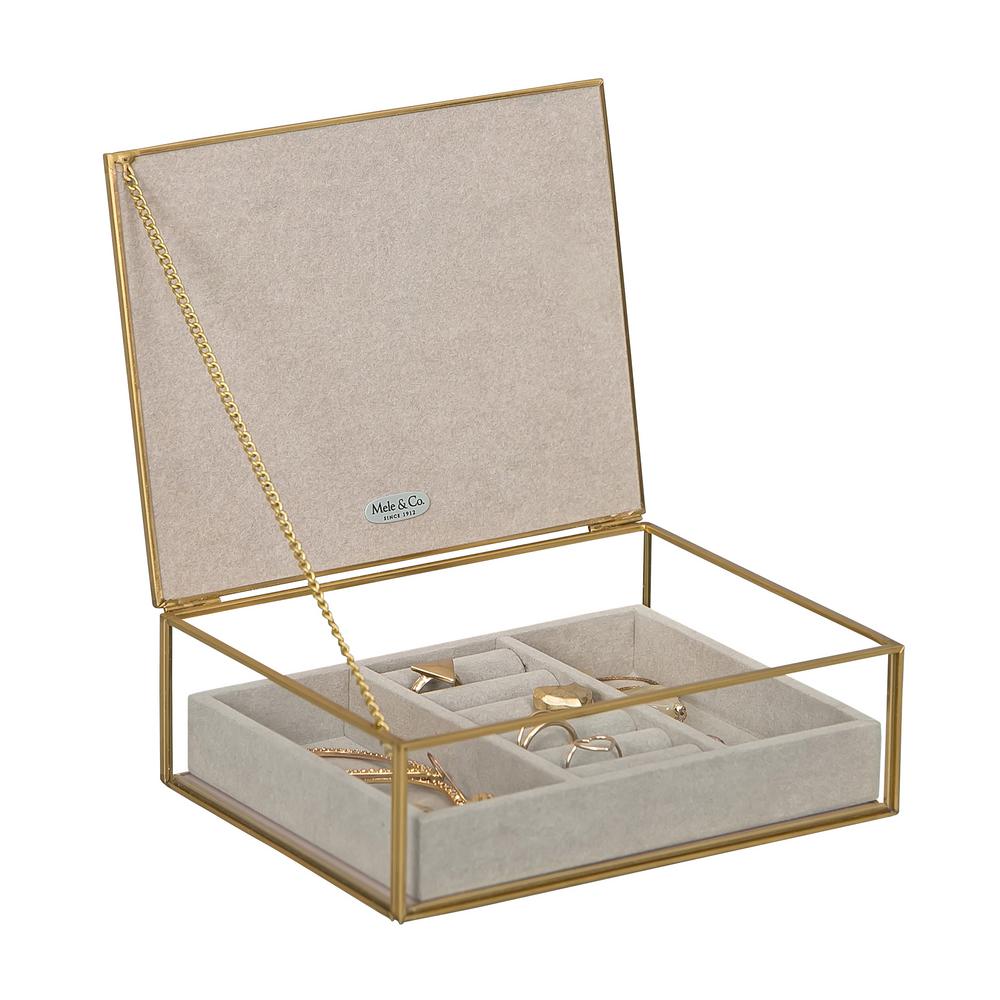 Mele Co June Glass Jewelry Box With Pink Fl Mirrored Lid Pink Fl Mirrored Lid
