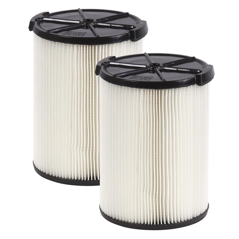 1-layer Everyday Dirt Pleated Paper Filter for 5.0 Plus Gal. RIDGID Wet Dry Vacs (2-Pack)