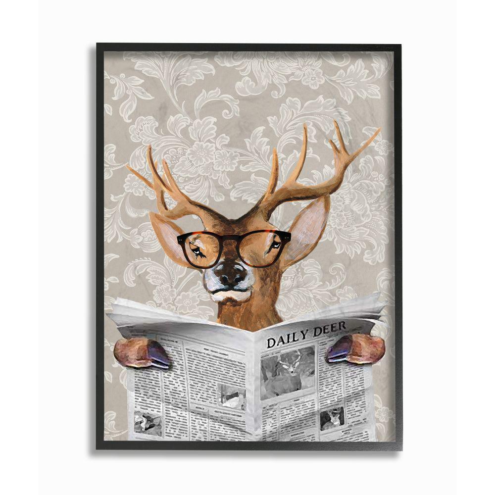 The Stupell Home Decor Collection 24 In X 30 In Deer Reading Newspaper With Big Glasses By Coco De Paris Framed Wall Art Cdp 105 Fr 24x30 The Home Depot