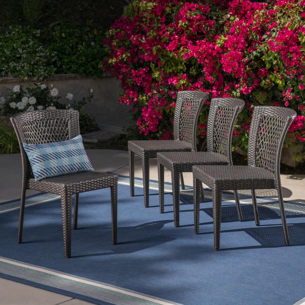 Noble House Dusk Gray Stackable Wicker Outdoor Dining Chairs (4-Pack