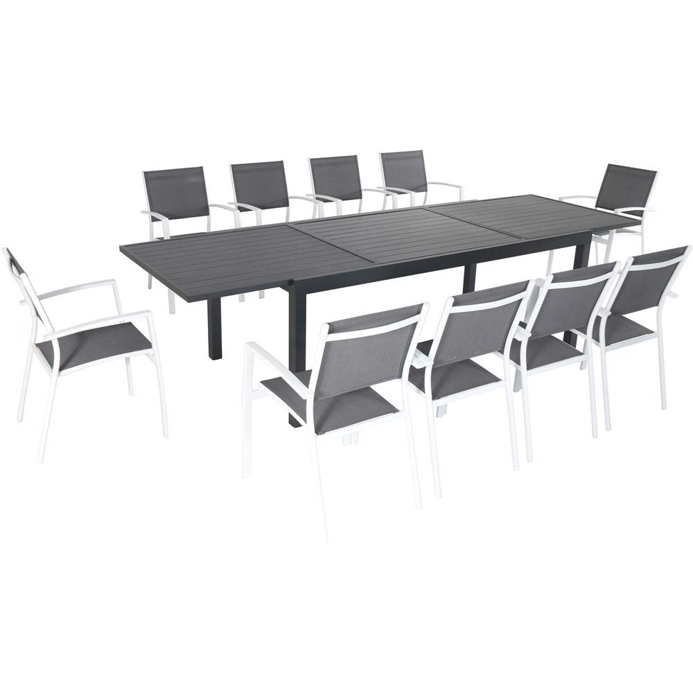 Extendable Table White Aluminum Patio Dining Furniture Naples 11 Piece Aluminum Outdoor Dining Set With 10 Sling Chairs And A 40 In