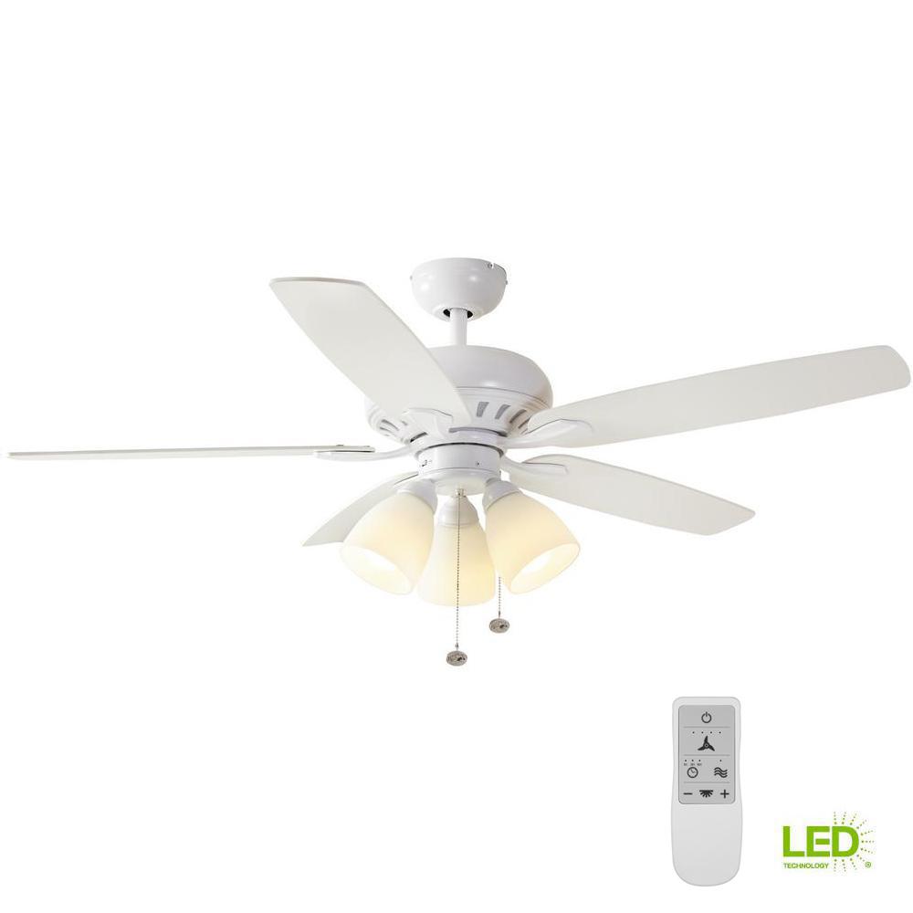 Hampton Bay Rockport 52 in. Matte White LED Smart Ceiling Fan with