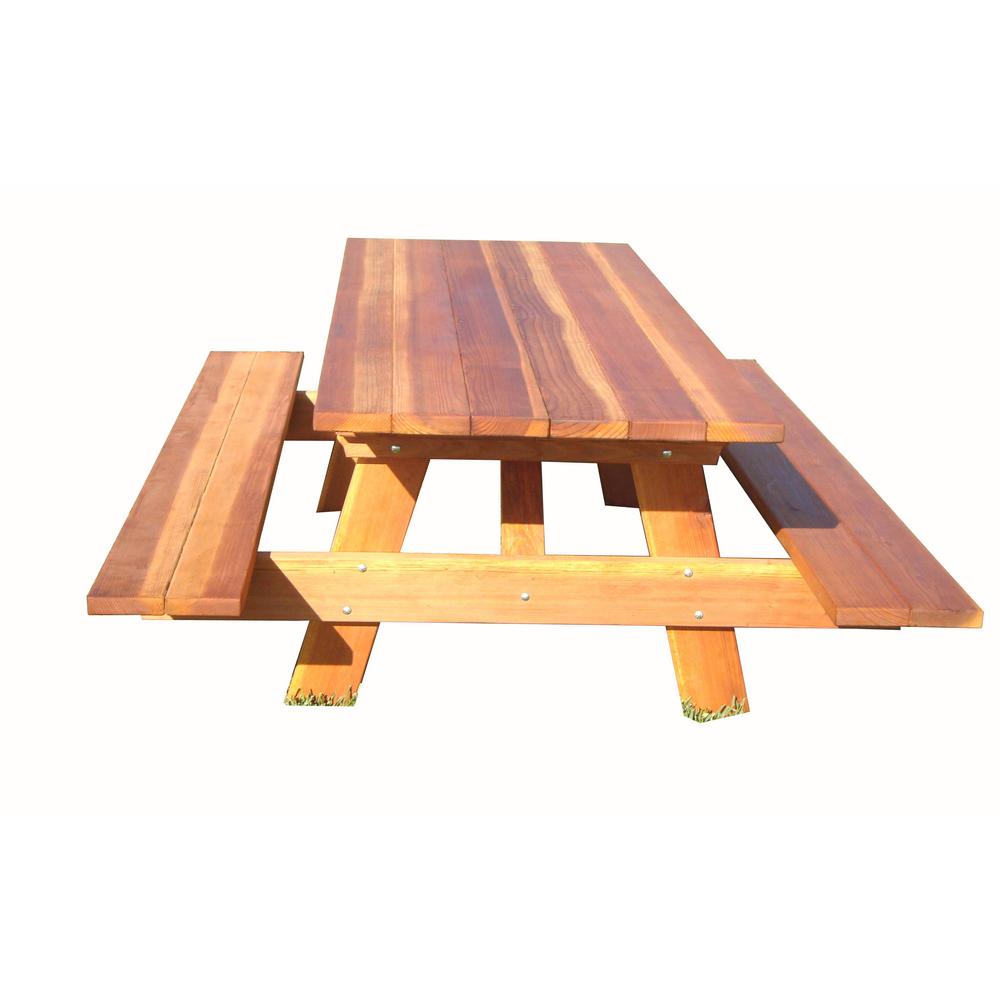Outdoor 1905 Super Deck Finished 8 Ft Redwood Picnic Table With
