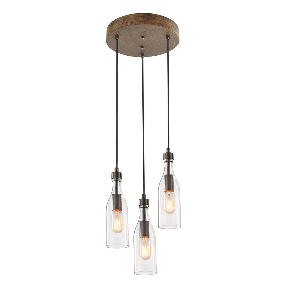 Lnc Salvish 3 Light Rustic Bronze Wood Chandelier With Clear Glass