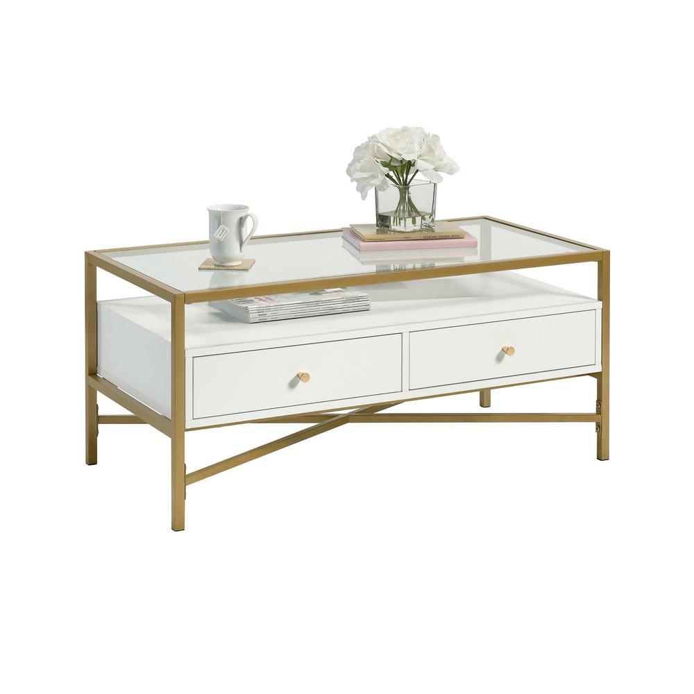 Harper 17 717 In H White 2 Drawer Coffee Table With Glass Top 427114 The Home Depot - Coffee Table With Glass Top And Drawers Harper 17 717 In H White 2 Drawer Coffee Table With Glass Top 427114 The Home Depot - Coffee Table With Glass Top And Drawers