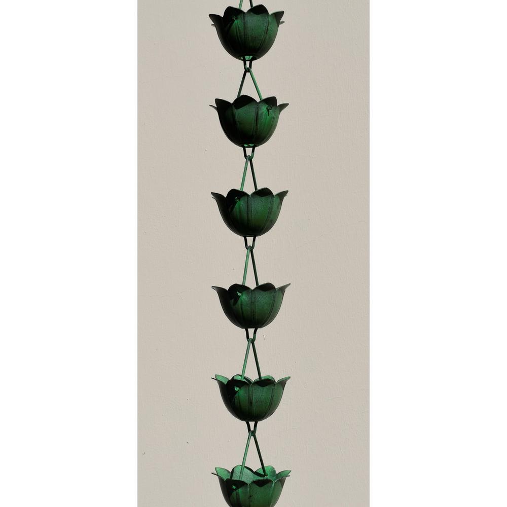 Monarch Rain Chains 81/2 ft. L Green Patina Powder Coat Aluminum Lotus Rain Chain18222 The