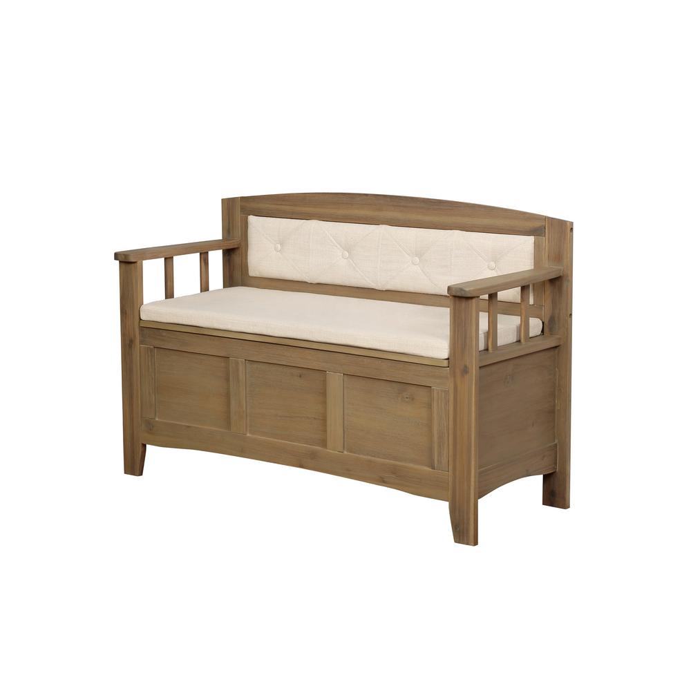 Rustic Bedroom Benches Furniture The Home Depot Lucas Washed Brown Padded Storage Bench