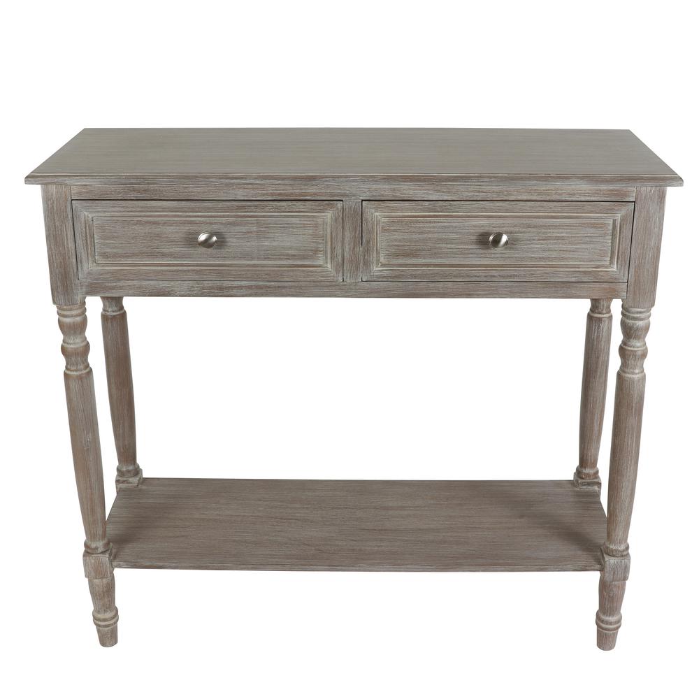 Decor Therapy 36 in. Gray Standard Rectangle Wood Console Table with 2 ...