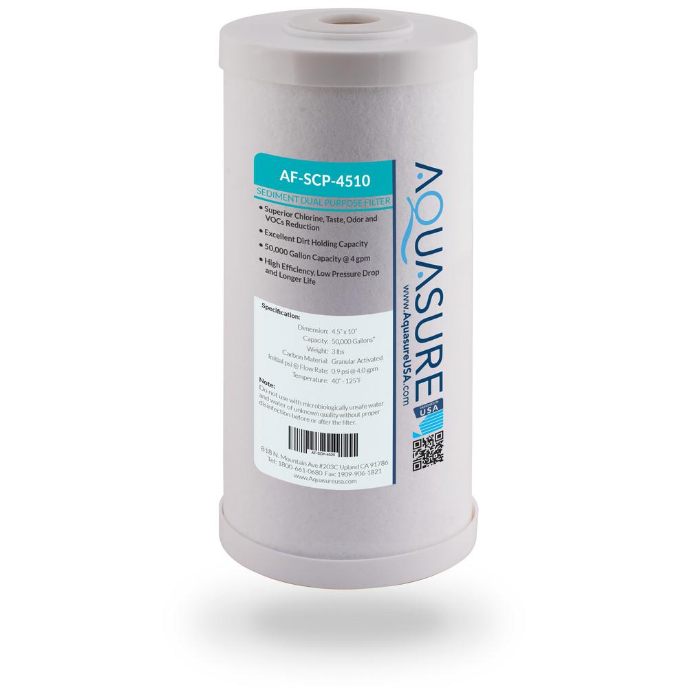 Aquasure Fortitude 25 Micron Sediment Carbon Dual Purpose Whole House Water Filter 10 In Af Scp 4510 The Home Depot