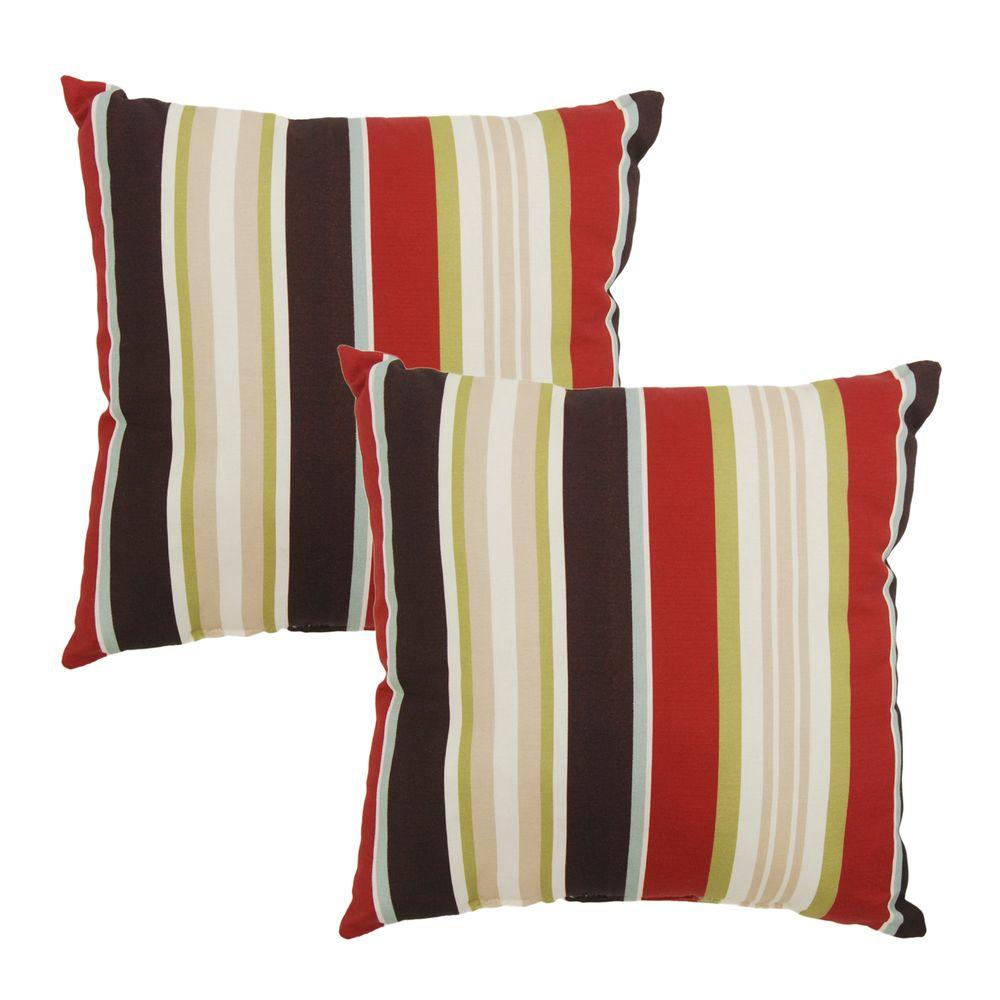 Hampton Bay Majestic Stripe Square Outdoor Throw Pillow (2Pack)7050