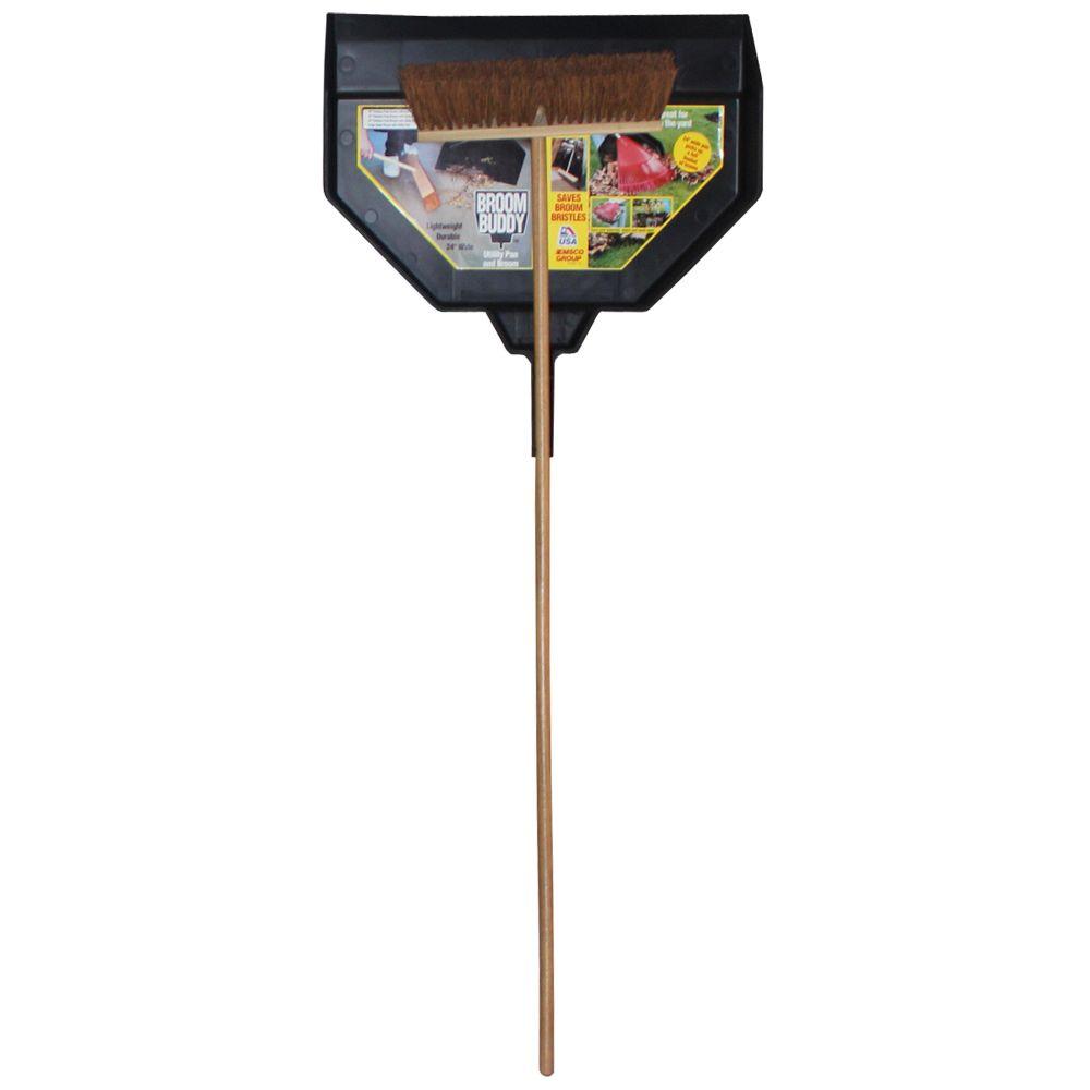 Emsco Cavex 18 inch Wide Palmyra Push Broom with Snap-On 24 inch Extra Wide Dust Pan