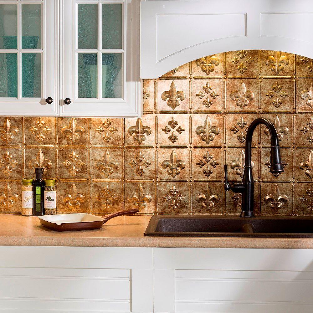 Fasade 24 in. x 18 in. Fleur de Lis PVC Decorative Tile Backsplash in Bermuda BronzeB6617 