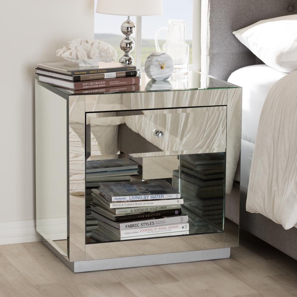 Baxton Studio Melanie 1 Drawer 1 Shelf Silver Metallic Nightstand