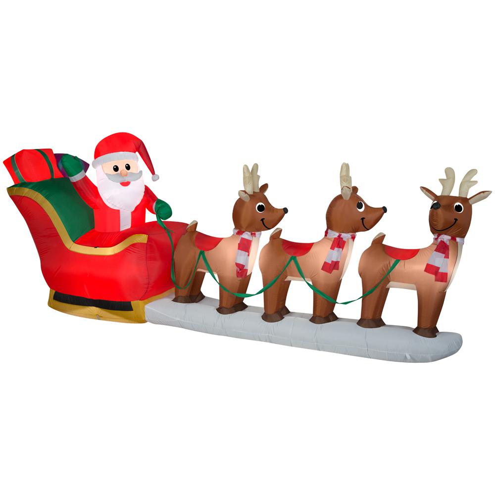 Home Accents Holiday 12 Ft Pre Lit Led Giant Sized Inflatable Santa And Sleigh Scene 117219 The Home Depot