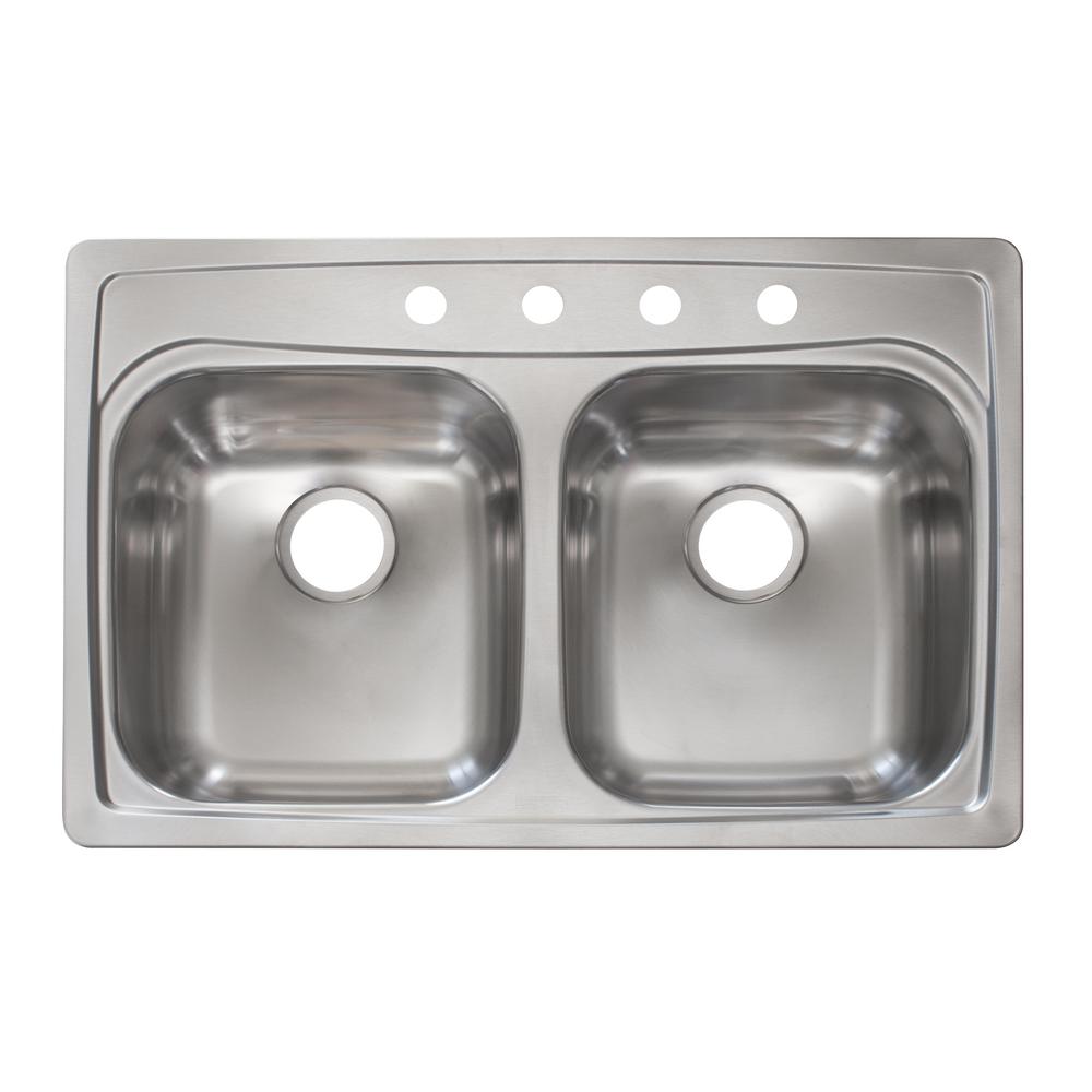Kindred Essentials Drop In Stainless Steel 33 In 4 Hole 50 50 Double Bowl Kitchen Sink In Satin Stainless Steel
