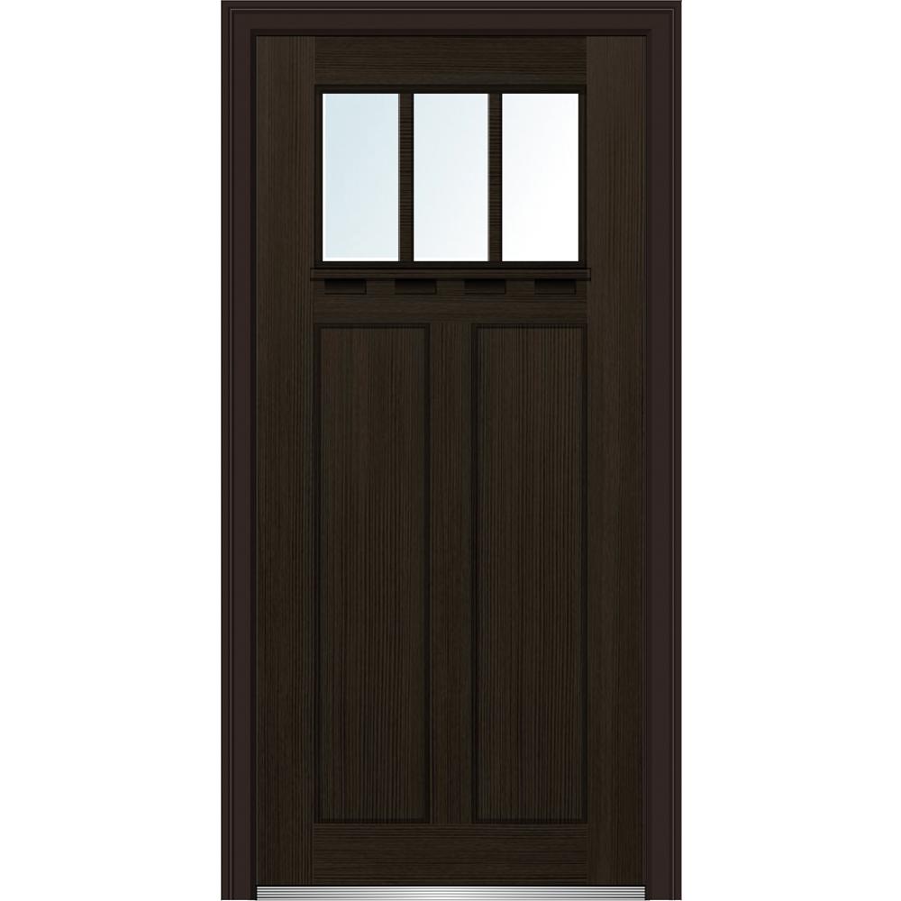 36 X 80 Right Hand Inswing Dark Brown Wood Front Doors 36 In X 80 Right Hand Inswing 3 Lite Clear 2