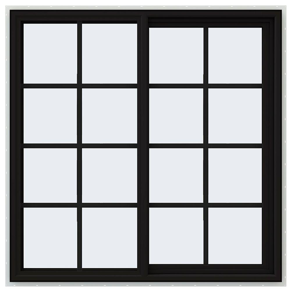 Jeld Wen 48 In X V 4500 Series Black Finishield Vinyl Right V 4500 Series Black Finishield Vinyl Right Handed Sliding Window With Colonial Grids Grilles