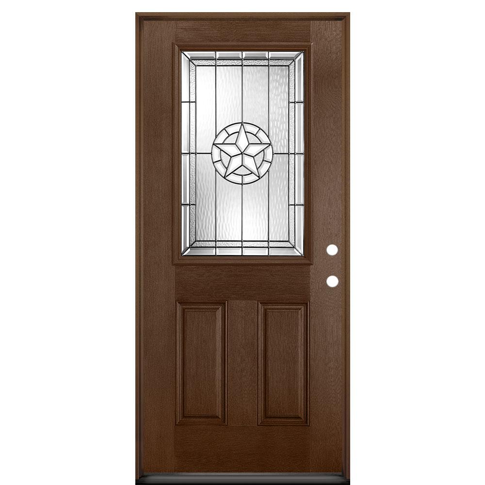 Masonite 36 In X 80 In Texas Star 1 2 Lite Left Hand Carmel Fir