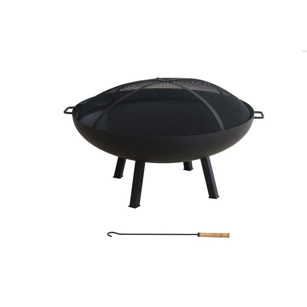 Fire Pit Insert 35 in Screen Lift Tool Log Grate Round Metal Housing Black