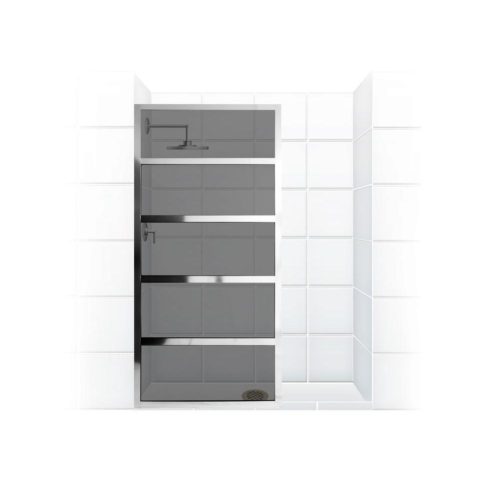 Coastal Shower Doors Gridscape Series V2 30 In X 76 In Divided Light Shower Screen In Chrome And Smoked Grey Glass