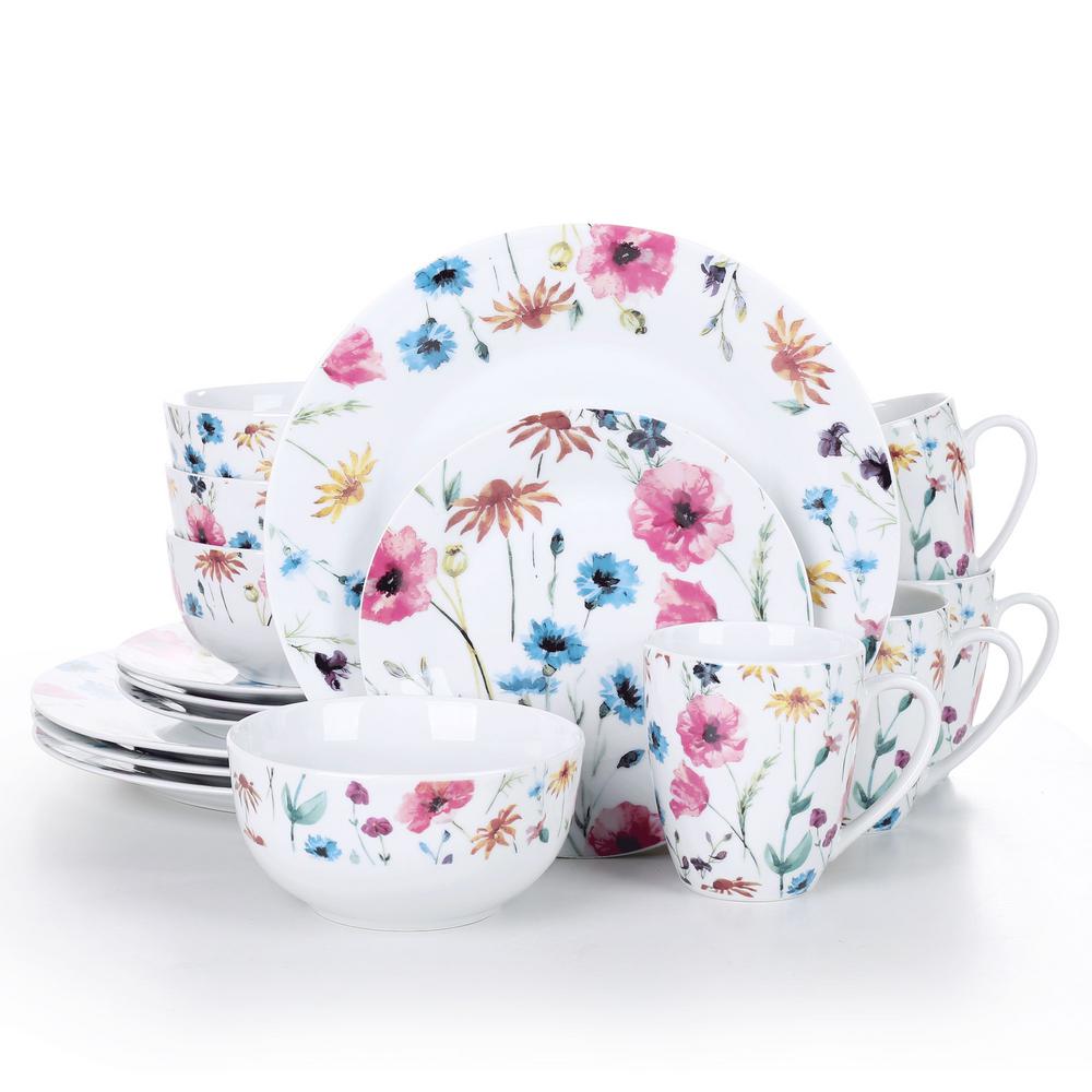 Veweet 16 Piece Assorted Colors Porcelain Dinnerware Set Plates