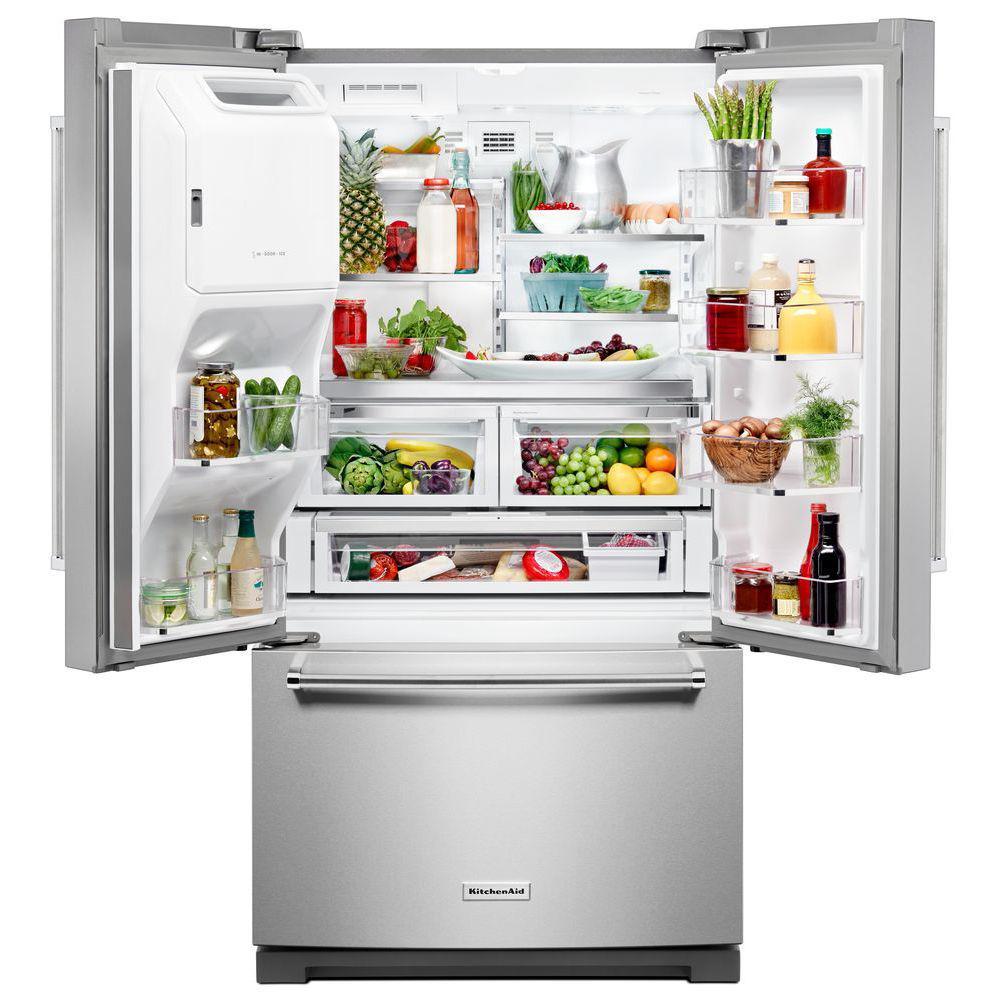 Kitchenaid 27 Cu Ft French Door Refrigerator In Printshield Stainless With Exterior Ice And Water