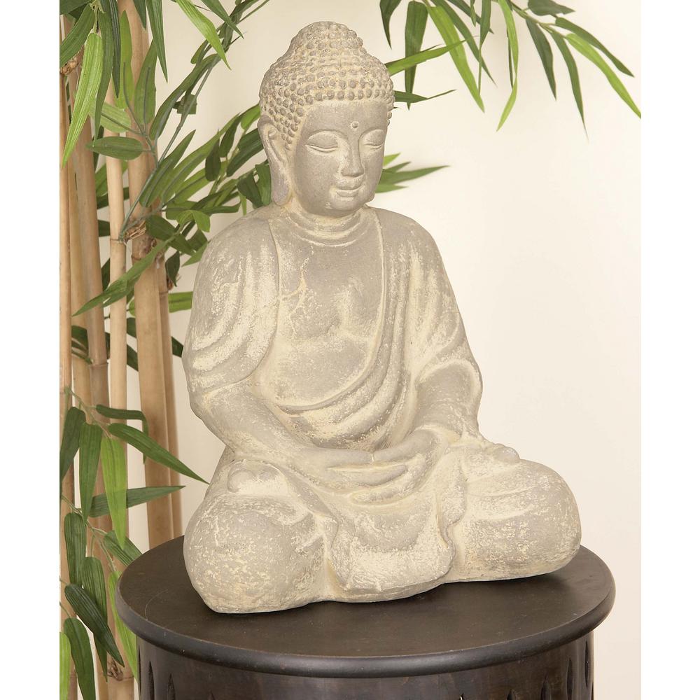 17 in. x 12 in. Decorative Buddha Sculpture in Gray Clay and Fiber