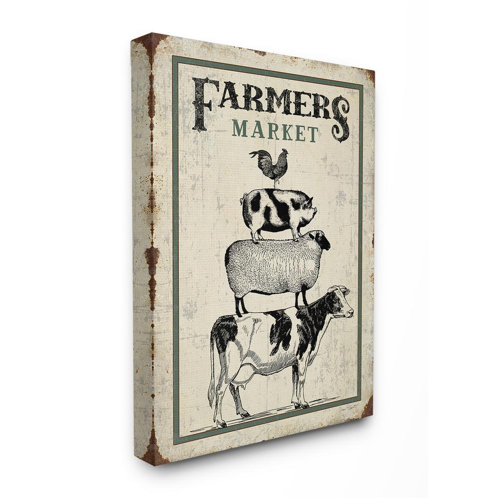 30 In X 40 In Farmers Market Vintage Look Stacked Animals By Jean Plout Canvas Wall Art