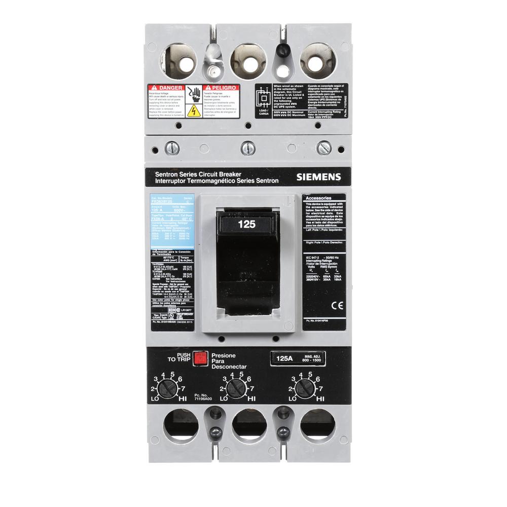 Siemens 125 Amp Type FXD6-A Triple-Pole Circuit Breaker by Siemens