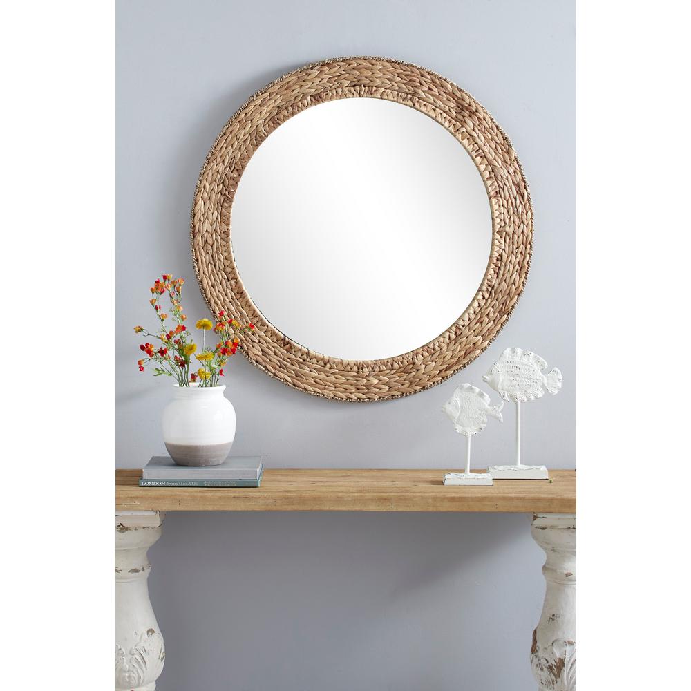 Litton Lane Round Water Hyacinth Wicker Framed Rustic Wall Mirror Framed Rustic Wall Mirror
